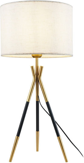 Artekko Metal Table Lamp for E27 Socket with White Shade and Gold Base