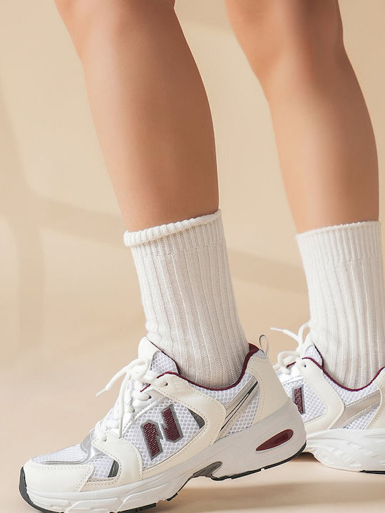 Weiße Bordeaux Chunky Sneakers Mesh Mehrlagige Konstruktion