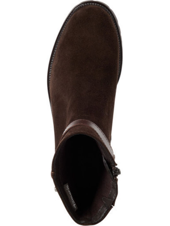 Leder Damen Stiefeletten mit Hochabsatz Braun