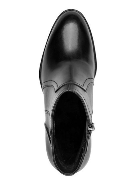 Leather Women's Ankle Boots with Heel Black