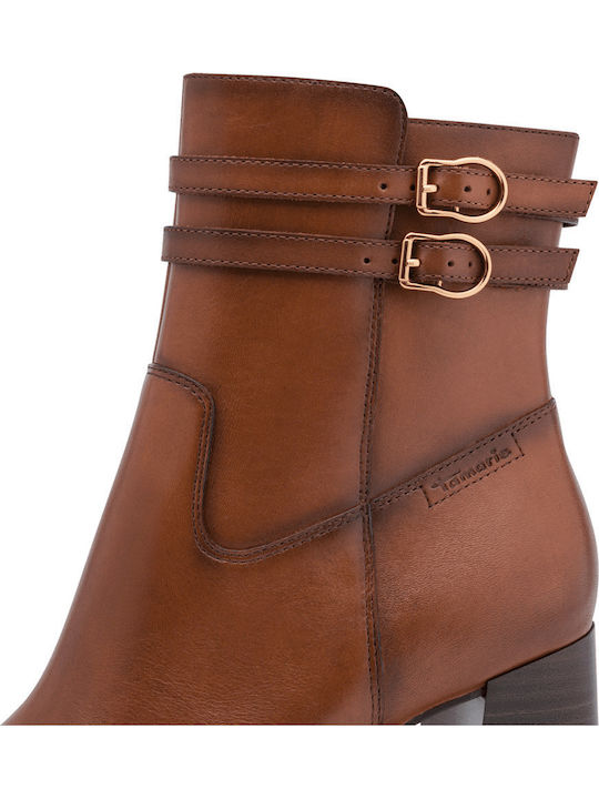 Leder Damen Stiefeletten mit Mittelhohem Absatz Tabac