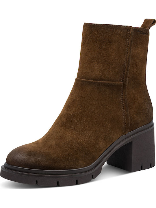 Leder Damen Stiefeletten mit Mittelhohem Absatz Tabac