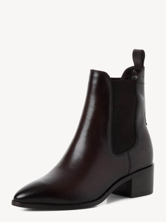 Leather Women's Ankle Boots with Medium Heel Brown