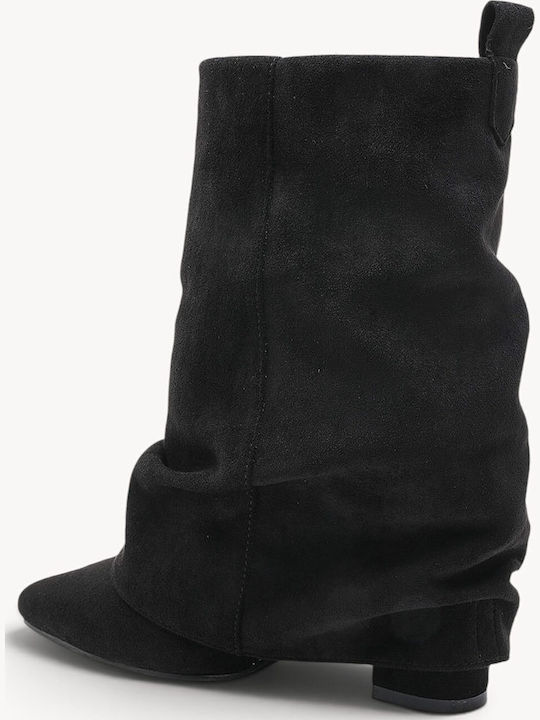 Μαύρες Suede Μποτάκια Σούρες Μυτερή Μύτη