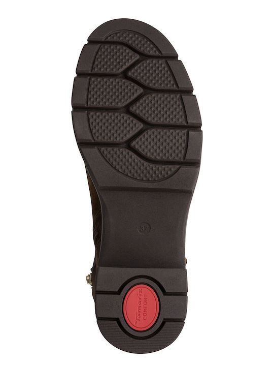 Leder Damen Stiefeletten mit Mittelhohem Absatz Tabac