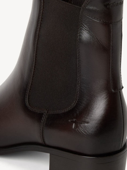 Leather Women's Ankle Boots with Medium Heel Brown