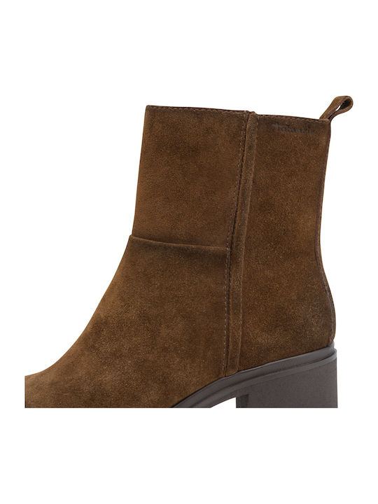 Leder Damen Stiefeletten mit Mittelhohem Absatz Tabac