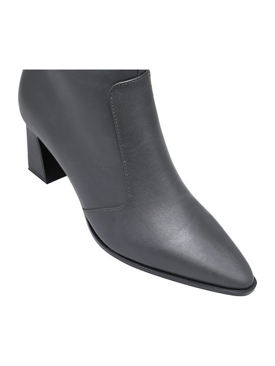 Leather Women's Ankle Boots with Mid Heel Grey