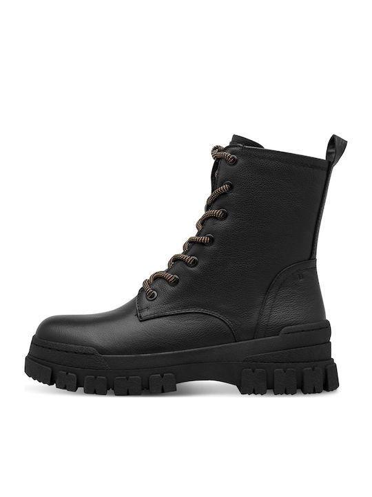 Leder Damen Kampfstiefel mit Mittelhohem Absatz Schwarz