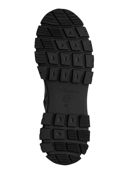Leder Damen Kampfstiefel mit Mittelhohem Absatz Schwarz
