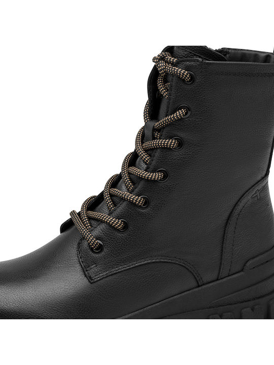 Leder Damen Kampfstiefel mit Mittelhohem Absatz Schwarz