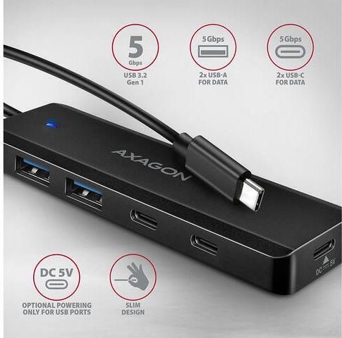 Axagon USB Хъб 4 Порта USB 3.2 с Връзка USB-A / USB-C