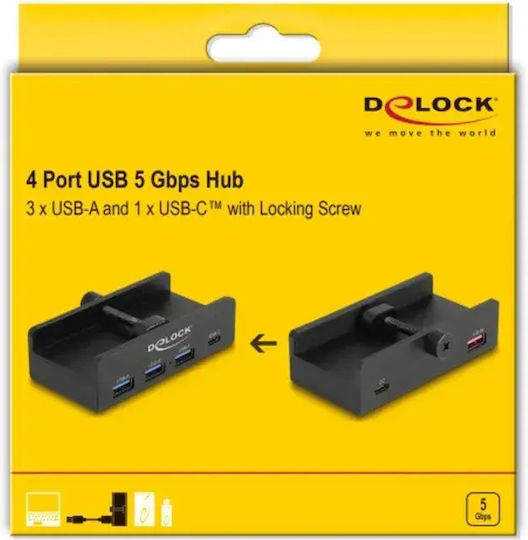DeLock USB-Hub 4 Anschlüsse USB 3.0 mit Anschluss an einen Computer USB-C