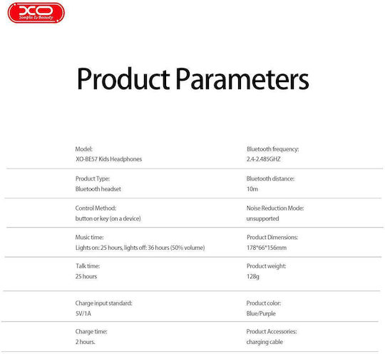XO BE57 Fără fir Bluetooth Pentru copii Over Ear Căști Albastre