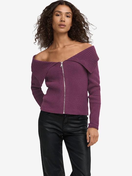 Women's Off-Shoulder Long Sleeve Burgundy Blouse