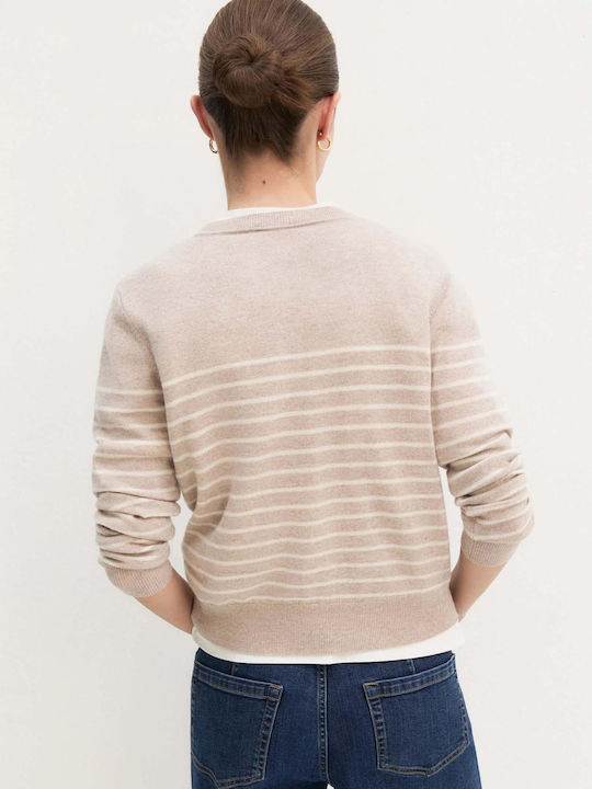 Women's Woolen Striped Beige Sweater