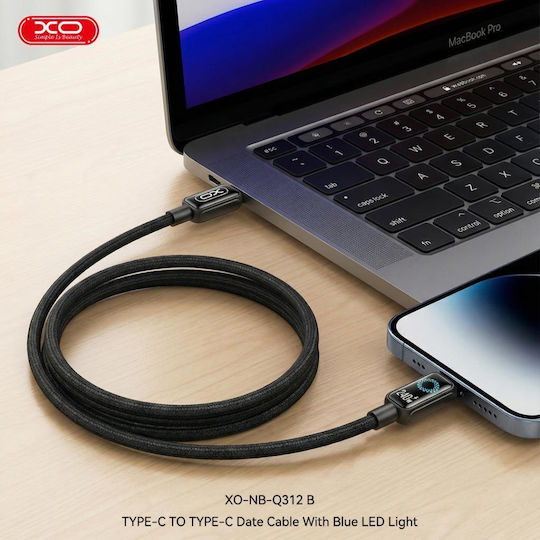 XO Braided / LED USB 2.0 Cable USB-C male - USB-C 240W PD Μπλε 2m 16.005.0420