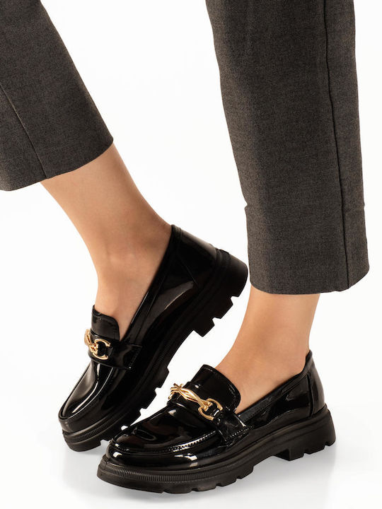 Patent Leather Women's Loafers in Black Colour