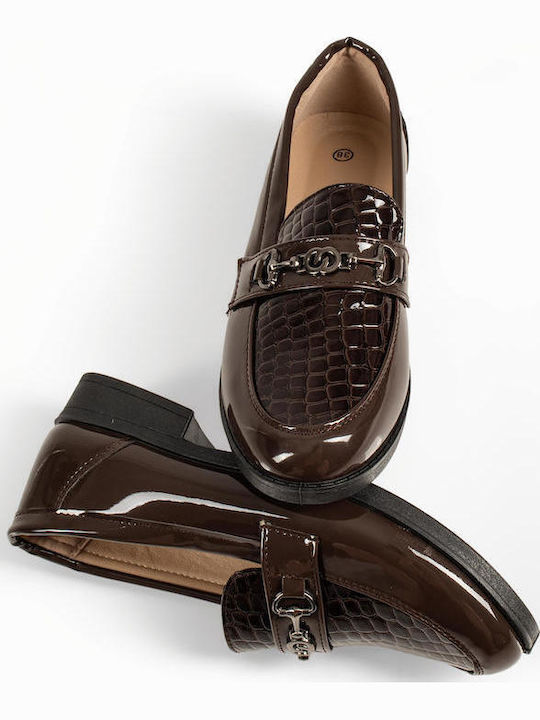 Patent Leather Women's Loafers In Brown Colour