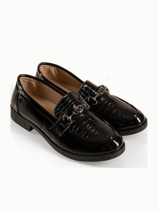 Patent Leather Women's Loafers in Black Colour