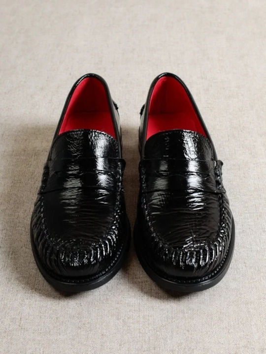 Lackleder Damen Mokassins in Schwarz Farbe