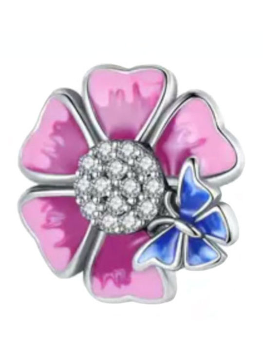 Trusky Hängender Charm Blume aus Rosa Vergoldetem Silber mit Zirkon Rosa