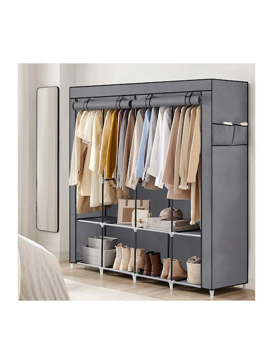 Dulap Din Material Cu Fermoar Și Rafturi În Culoare Gri 165x42x165cm