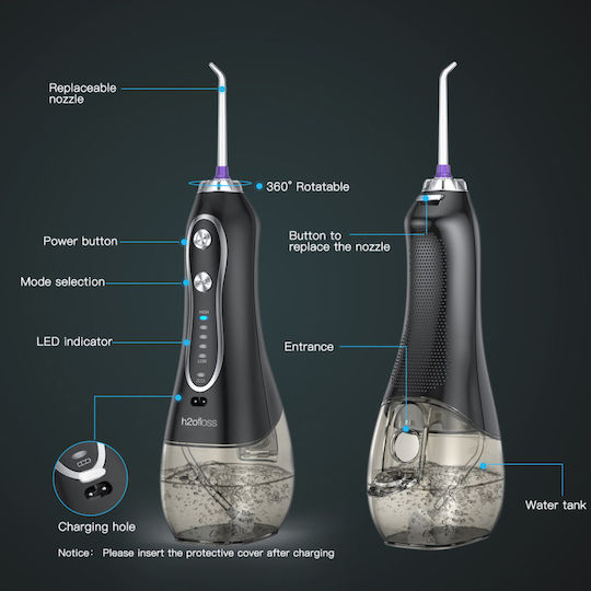 Irigator Bucal Portabil Profesional 300 ml Reîncărcabil și Impermeabil Negru