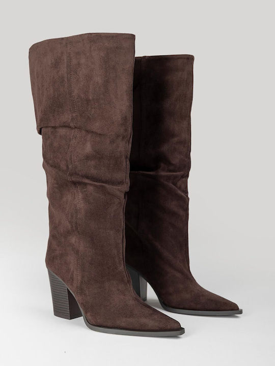Wildleder Damenstiefel mit Hohem Absatz Braune