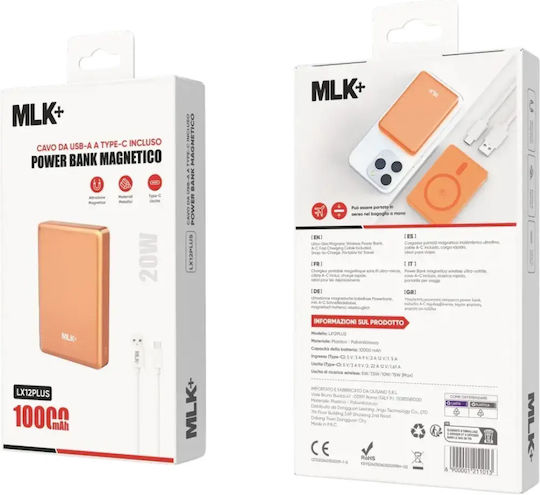 MLK+ LX12P MagSafe Външна батерия 10000mAh 20W Оранжева