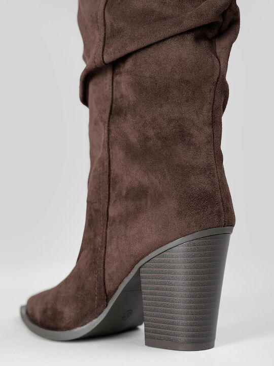 Wildleder Damenstiefel mit Hohem Absatz Braune