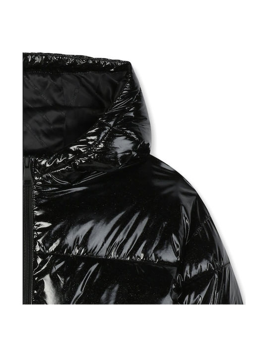 Kids Quilted Short Hooded Jacket Black