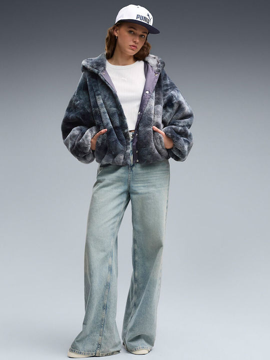 Short Women's Jacket for Winter Blue