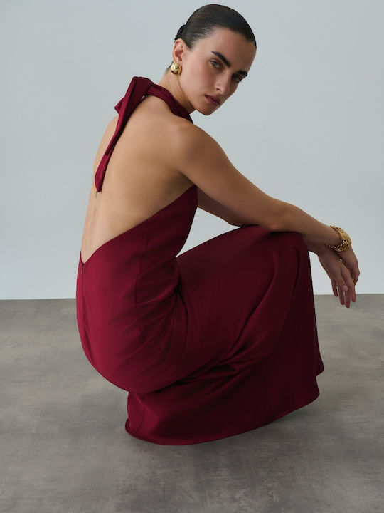 Rochii Maxi De Seara Jupon Satin Cherry Red