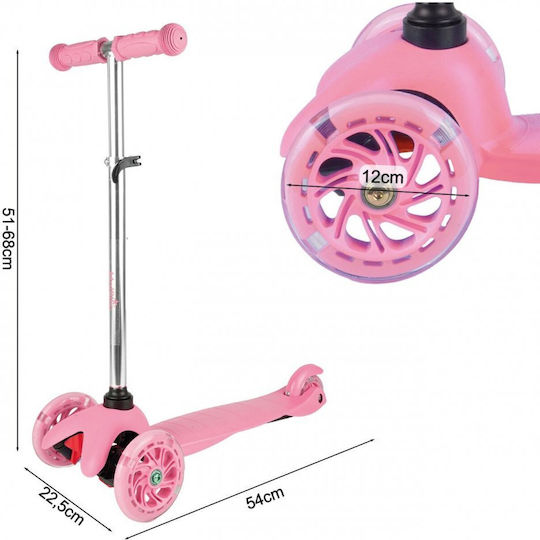MalPlay Patin pentru copii cu 3 roți cu iluminare LED pentru 3+ ani Roz