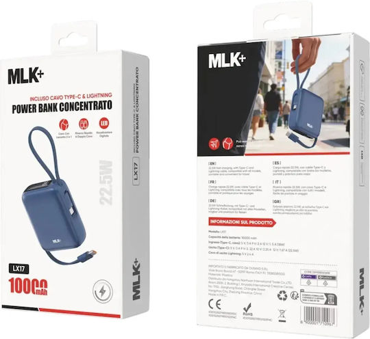 MLK+ LX17 Външна батерия 10000mAh 22.5W с USB-C порт Син