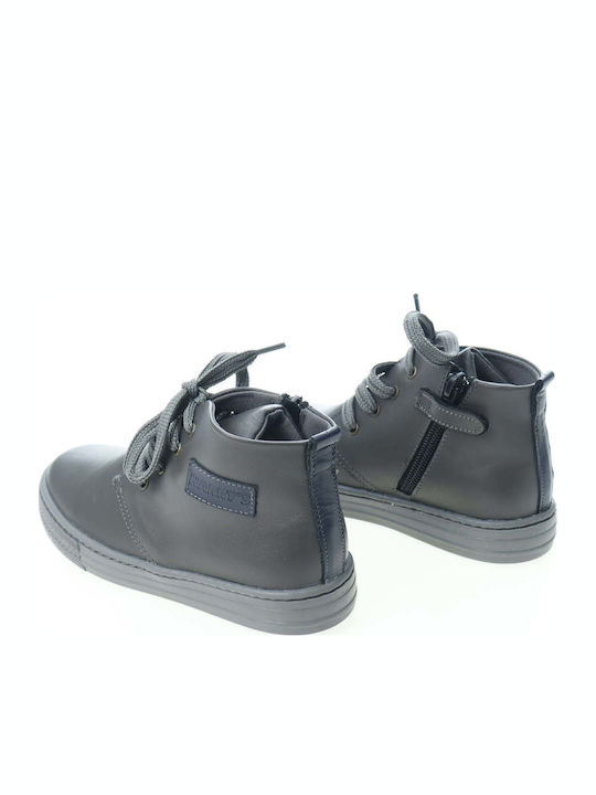Leather Kids Ankle Boots with Laces Grey