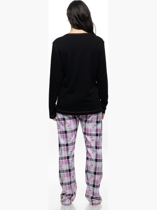 Galaxy Set De Pijamale De Iarnă Pentru Femei Din Bumbac Negru/Carou