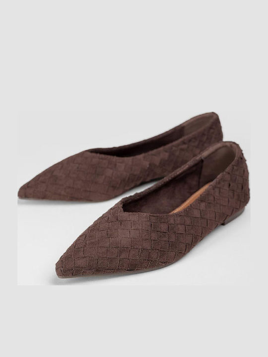 Super Mode Wildleder Damen Ballerinas Spitz zulaufend Braun