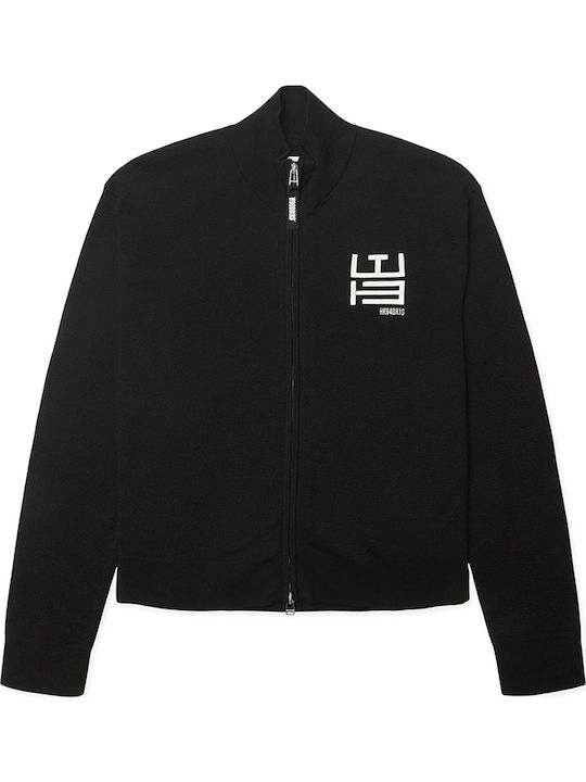 Lange Gestrickte Damen Strickjacke mit Reissverschluss Schwarz 2635-806-Schwarz