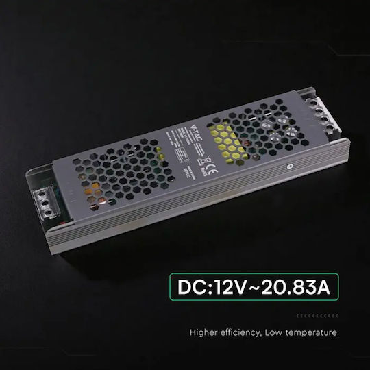 V-TAC Затъмняващо LED Захранване IP20 Мощност 250W с Изходно Напрежение 12V