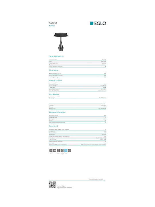 Eglo Turcio Außenstehlampen LED Schreibtisch Leuchte 5W mit Warm zu kühlem Weiß