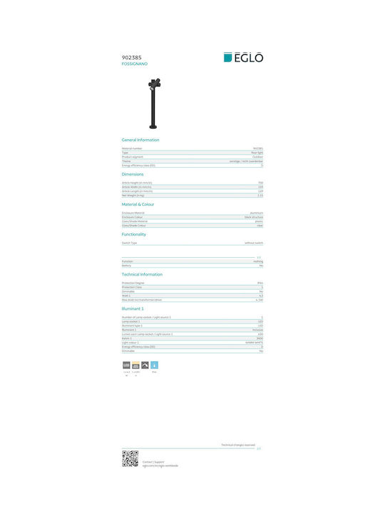 Eglo Gfossignan Außenstehlampen Koline LED 4.5W 70x15.9x12.9cm