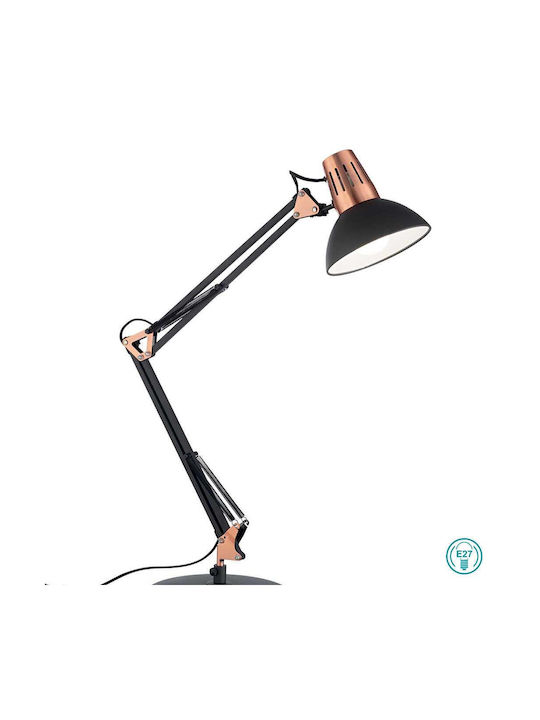 Ideal Lux Wally TL1 Schreibtischlampe mit klappbarem Arm für Fassung E27 in Schwarz Farbe