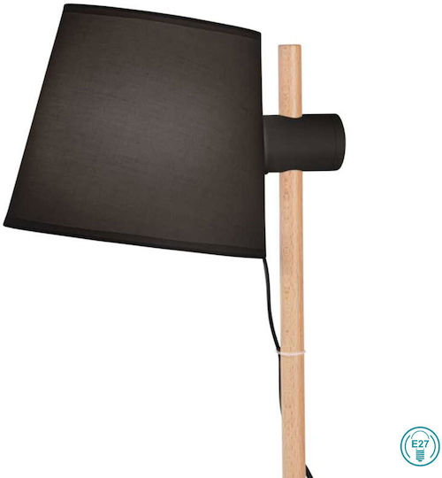 Ideal Lux AXEL Wood Table Lamp for Socket E27 with Black Shade and Base