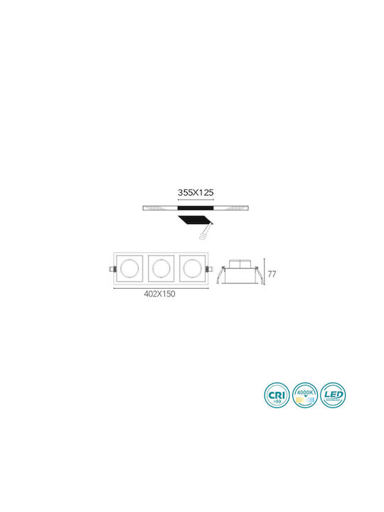 Fan Europe Apollo3x20m Παραλληλόγραμμο Μεταλλικό Χωνευτό Σποτ με Ενσωματωμένο LED και Φυσικό Λευκό Φως Μαύρο 40.2x15εκ.