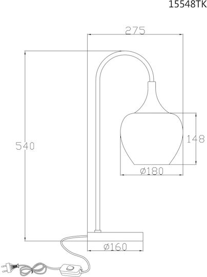Globo Lighting Metal Table Lamp for Socket E27 with Transparent Shade and Base