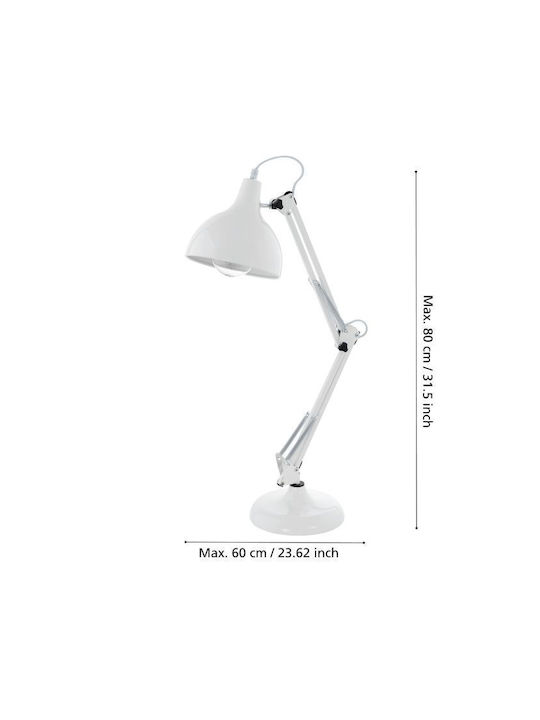 Eglo Borgillio Office Lamp with Foldable Arm for Socket E27 in White Color