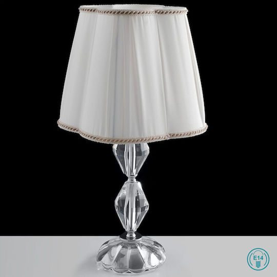 Luce Della Vite Crystal Table Lamp for Socket E14 with White Shade and Silver Base