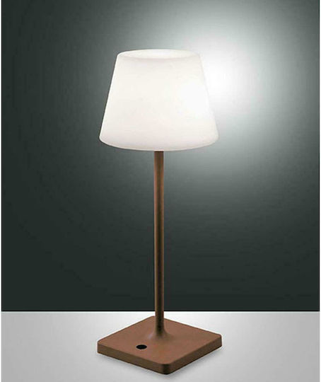 La Mia Luce Adam Metal Table Lamp LED with White Shade and Brown Base